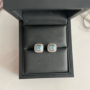 David Yurman Petite Albion Stud Earings in Blue topaz 5mm